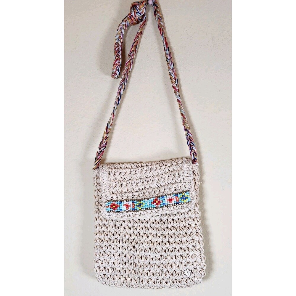 Vintage Capelli Strawworld Inc. Straw Tote Purse Bag beaded boho Navajo